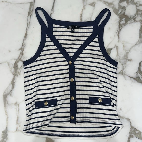 NWOT J.crew‎ Striped Navy and White Button-Up Tank Top - Picture 3 of 9